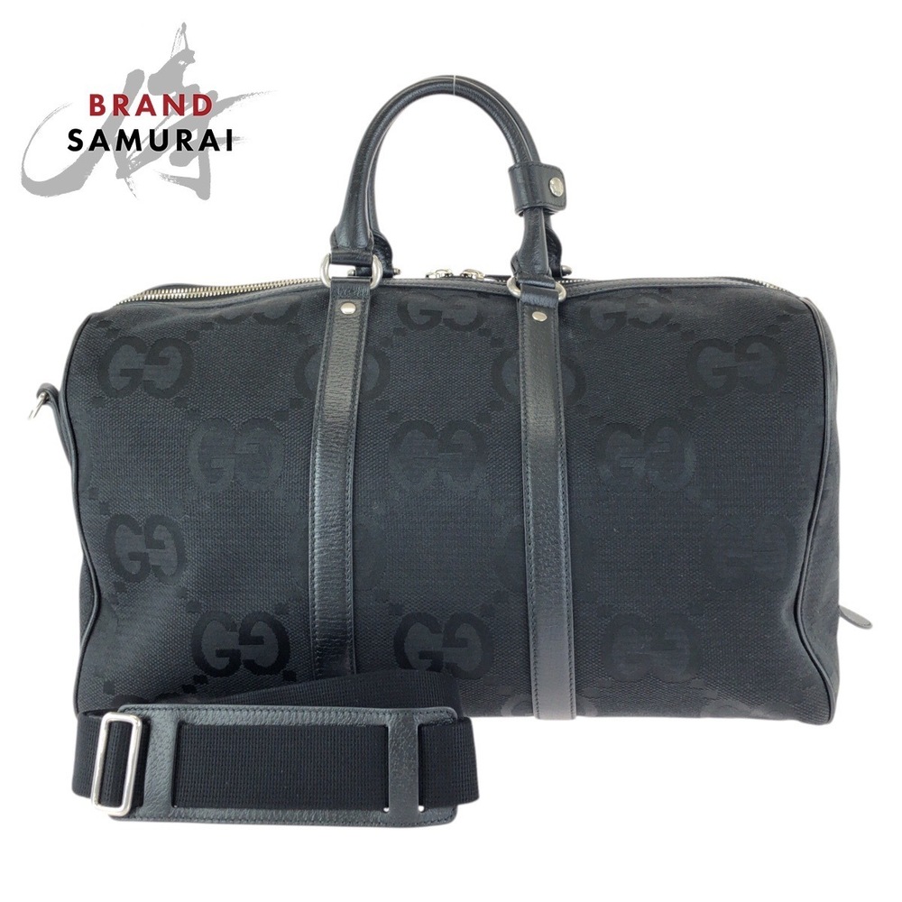 GUCCI Jumbo GG bag black canvas leather Boston shoulder